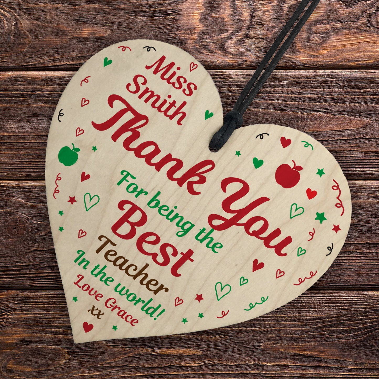 BEST TEACHER GIFT Personalised Wood Heart Thank You Gift