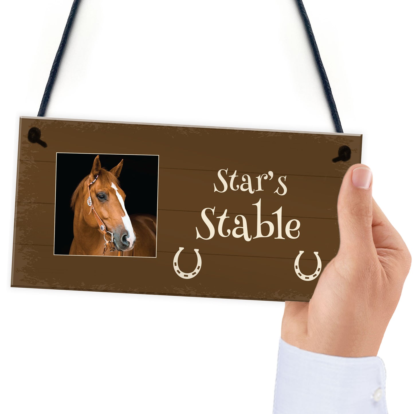 Personalised Photo Plaque For Horse Stables Hanging Door Sign