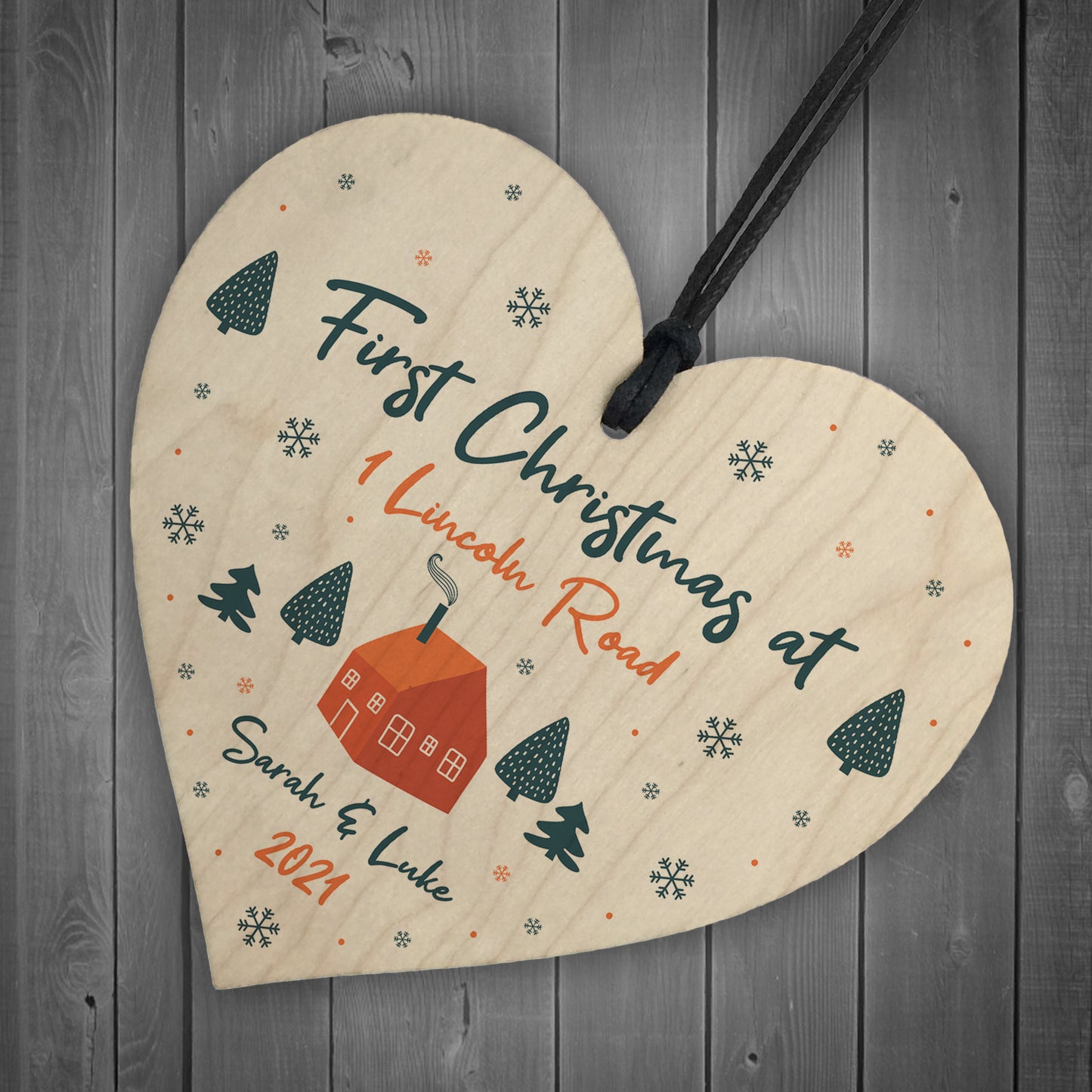 First Christmas Bauble New Home Gift Personalised Wood Decor