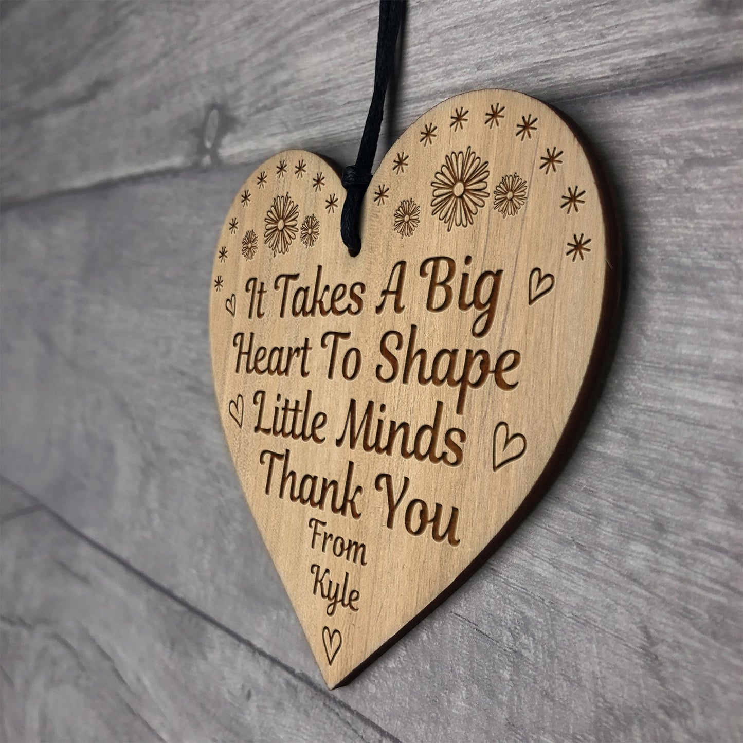 Personalised Teacher Gift Wood Engraved Heart Novelty Thank You