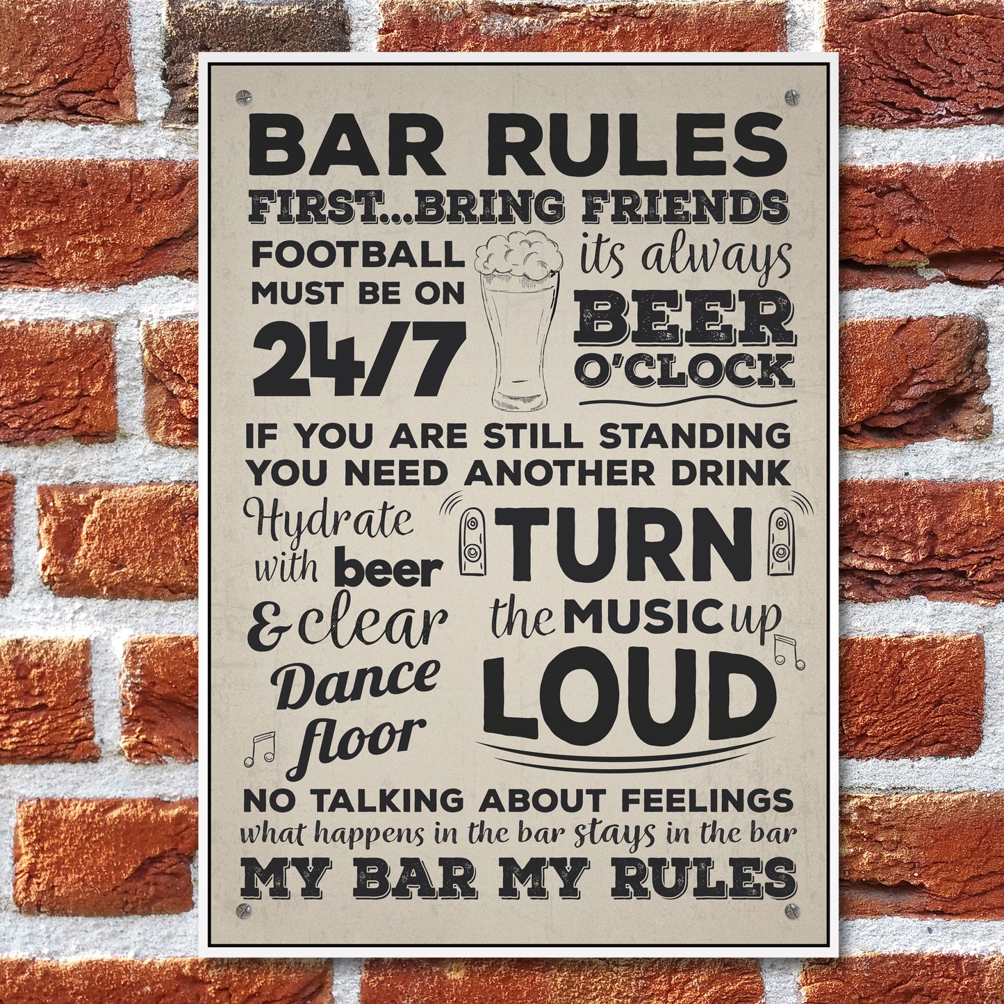 Bar Rules Hanging Plaque Alcohol Beer Pub Plaque Man Cave Sign