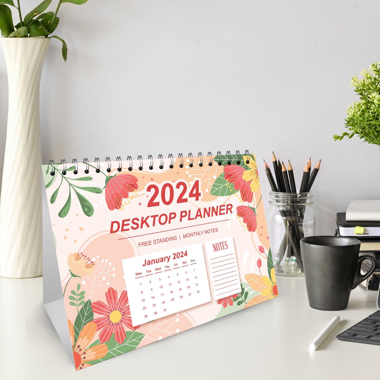 2024 Month-To-View Free Standing Desk Office Table Calendar