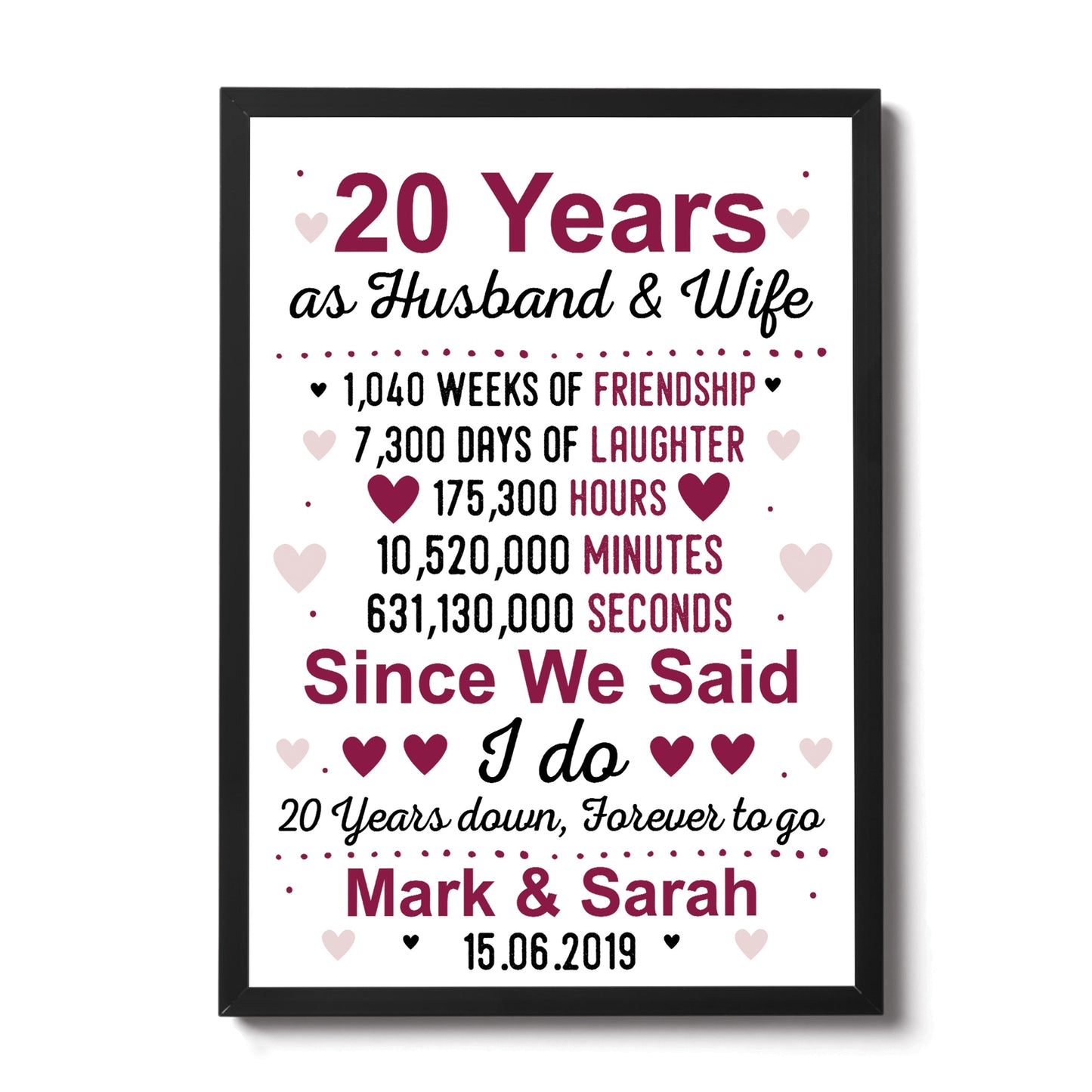 20th Anniversary Gift Personalised 20th Anniversary Husband Wife