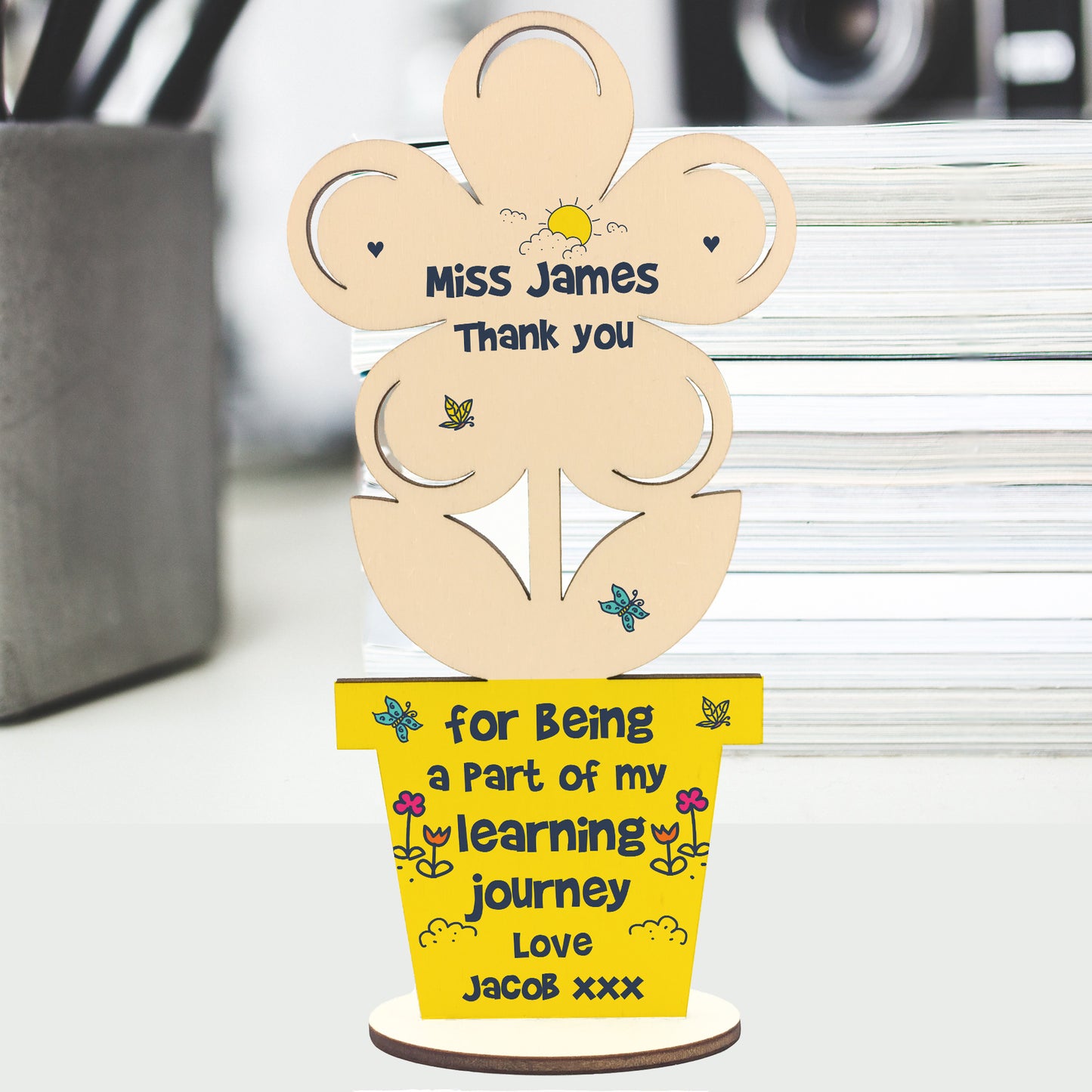 Thank You Gift For Teacher Assistant Wood Flower Personalised