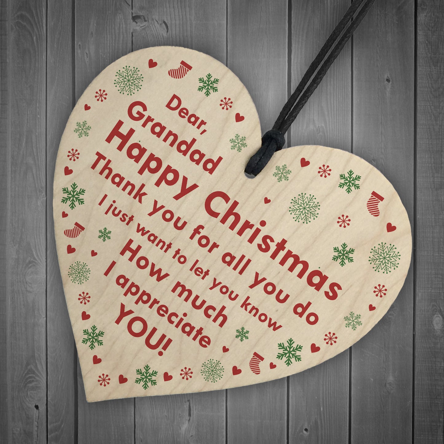 Grandad Bauble Christmas Gifts Wood Heart Decor Grandparents