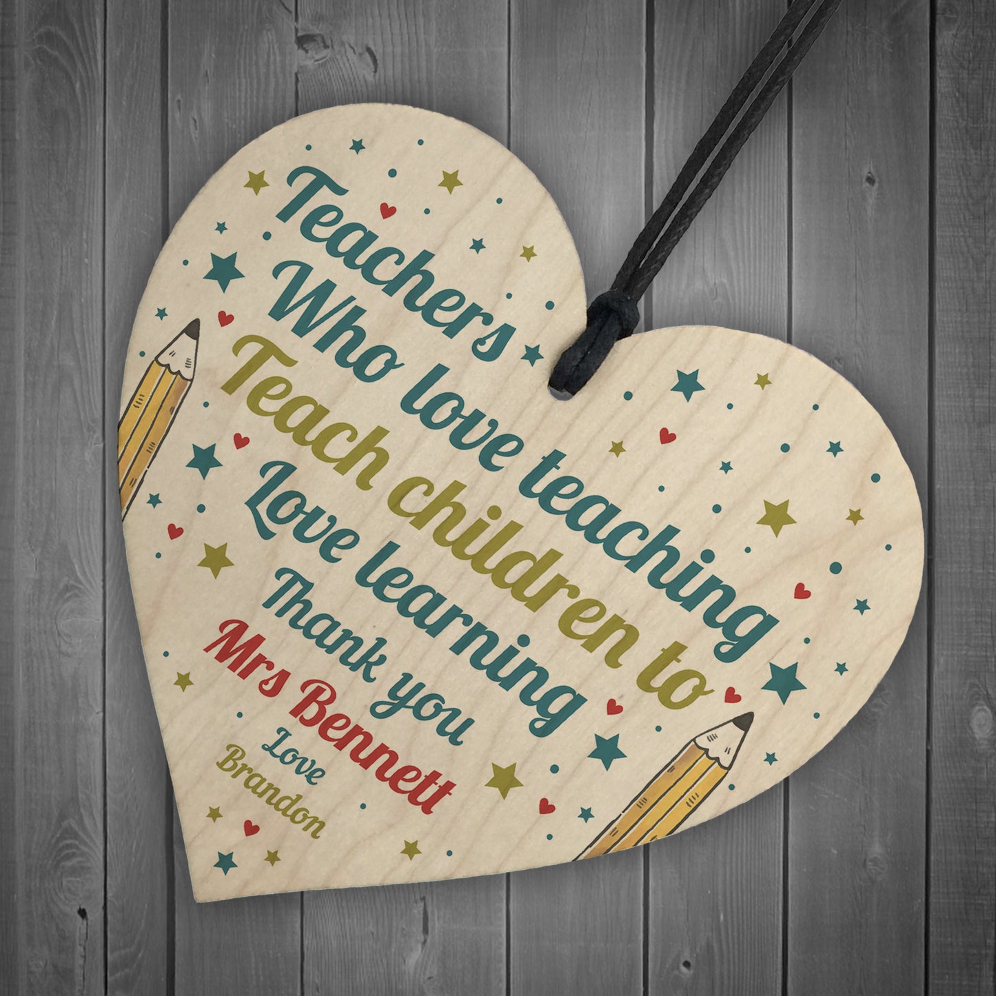 Personalised Best Teacher Gift Thank You Wooden Heat Leaving