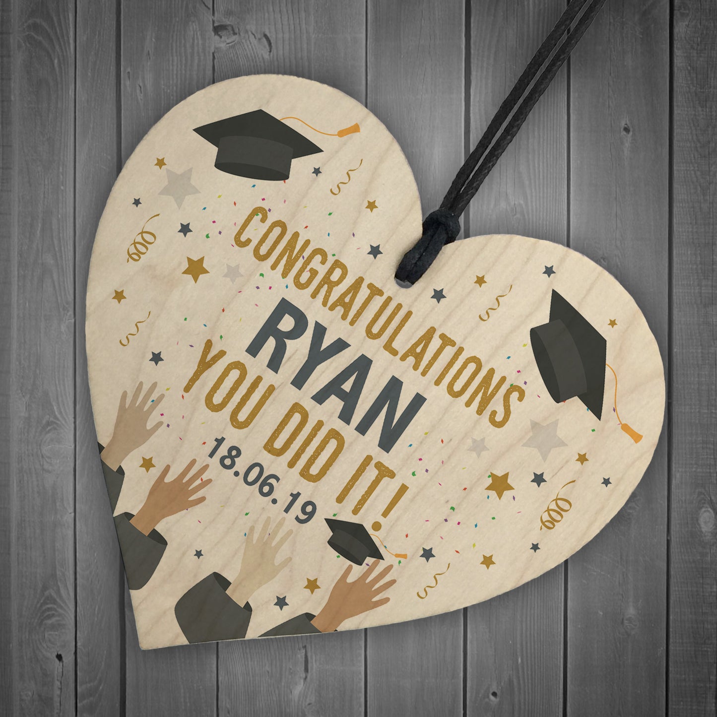 PERSONALISED Graduation Congratulations Wood Heart Graduate Gift