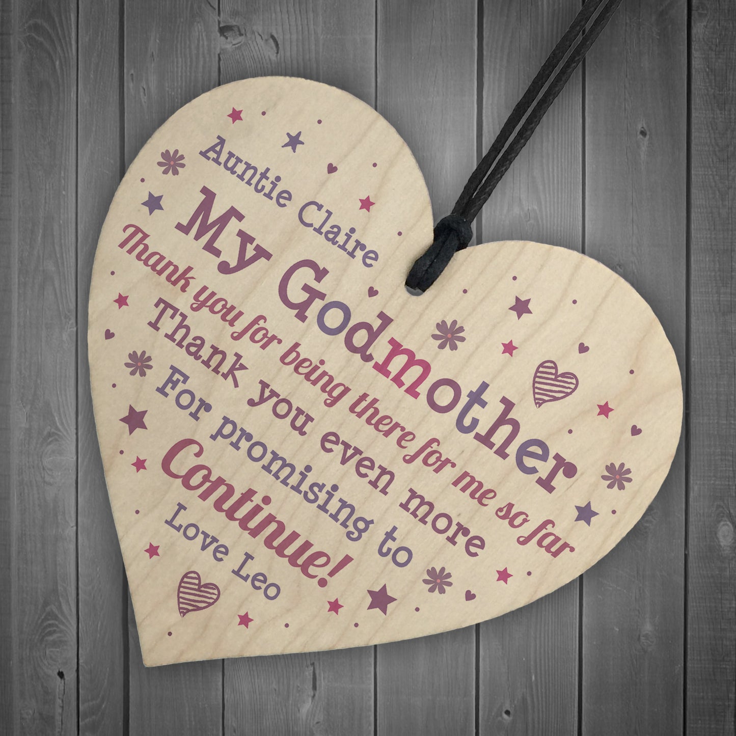 Personalised Godmother Gift Wood Heart Godparent Gift Thank You