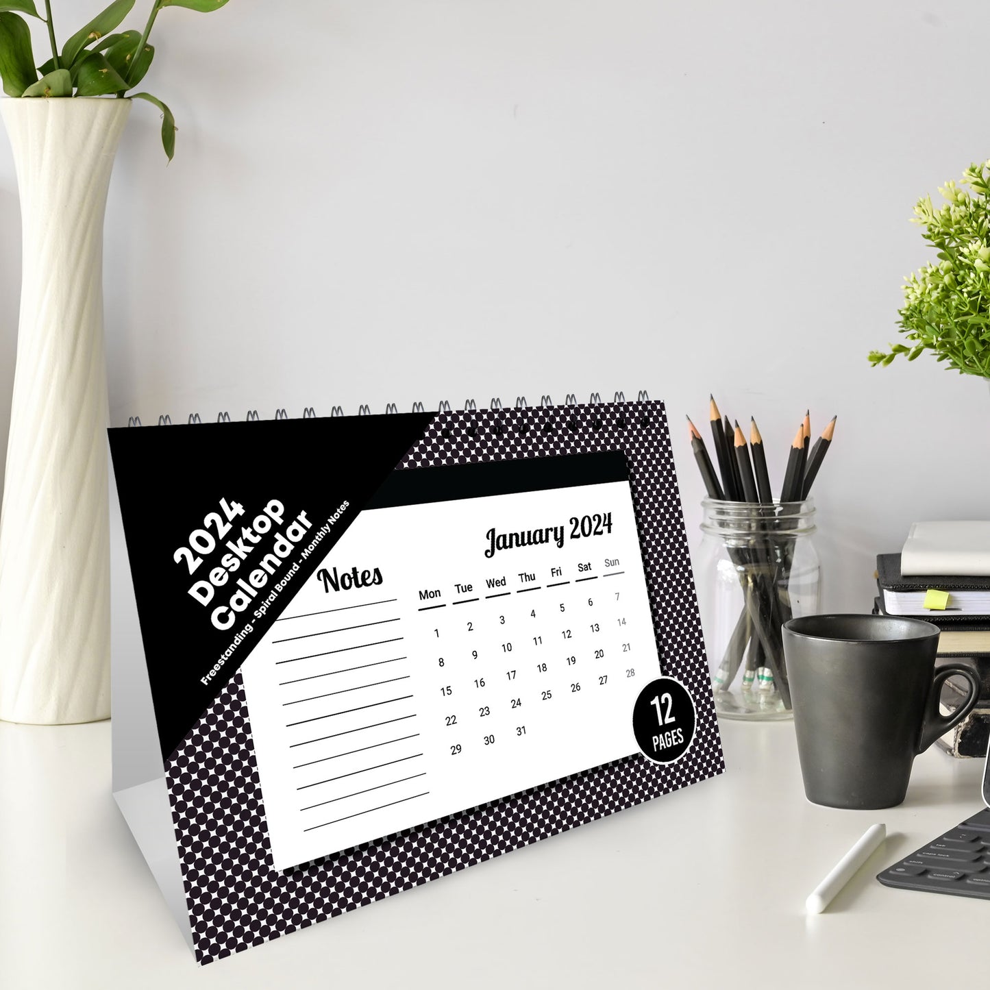 2024 Office Desk Calendar Spiral Bound Flipbook Table Top