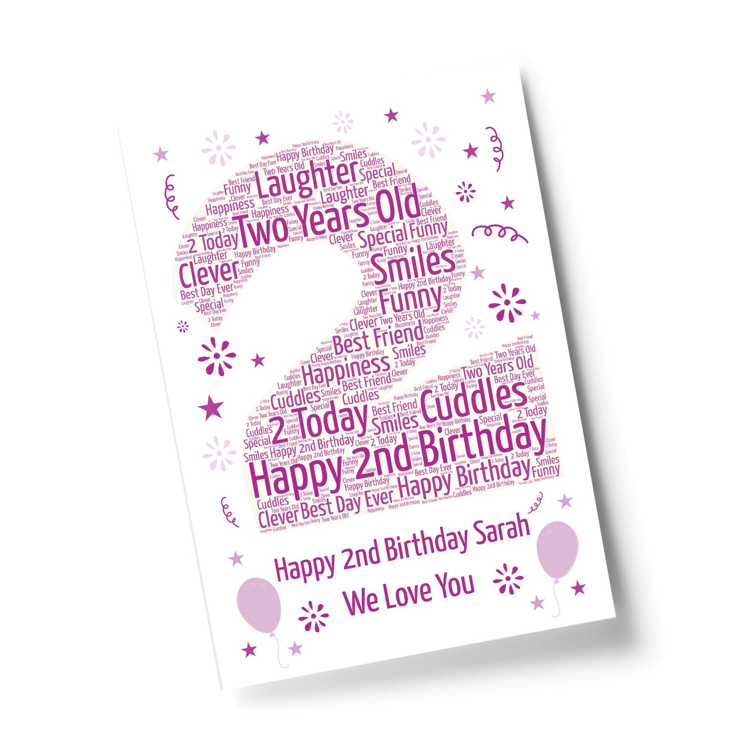 Personalised 2nd Birthday Gift Word Art Print Keepsake Baby Girl