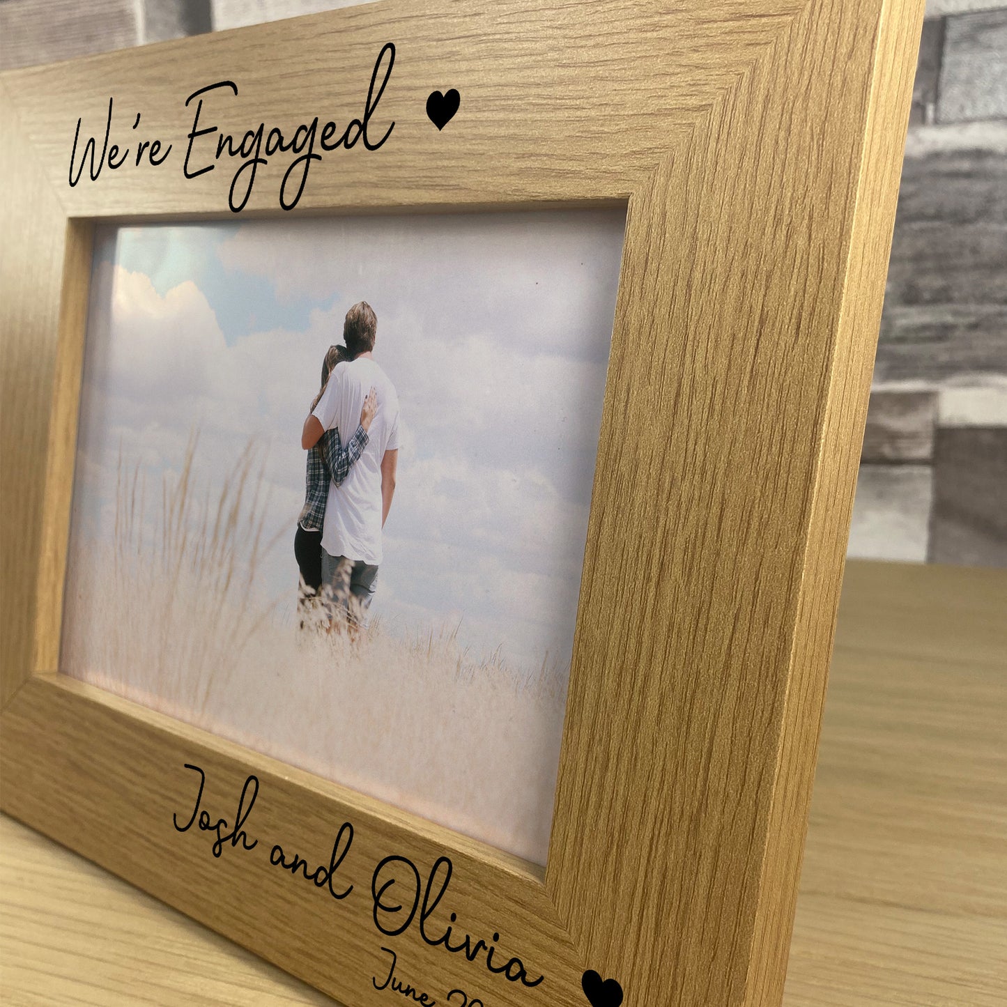 Personalised Wooden Photo Frame Engraved 7X5 Engagement Gift