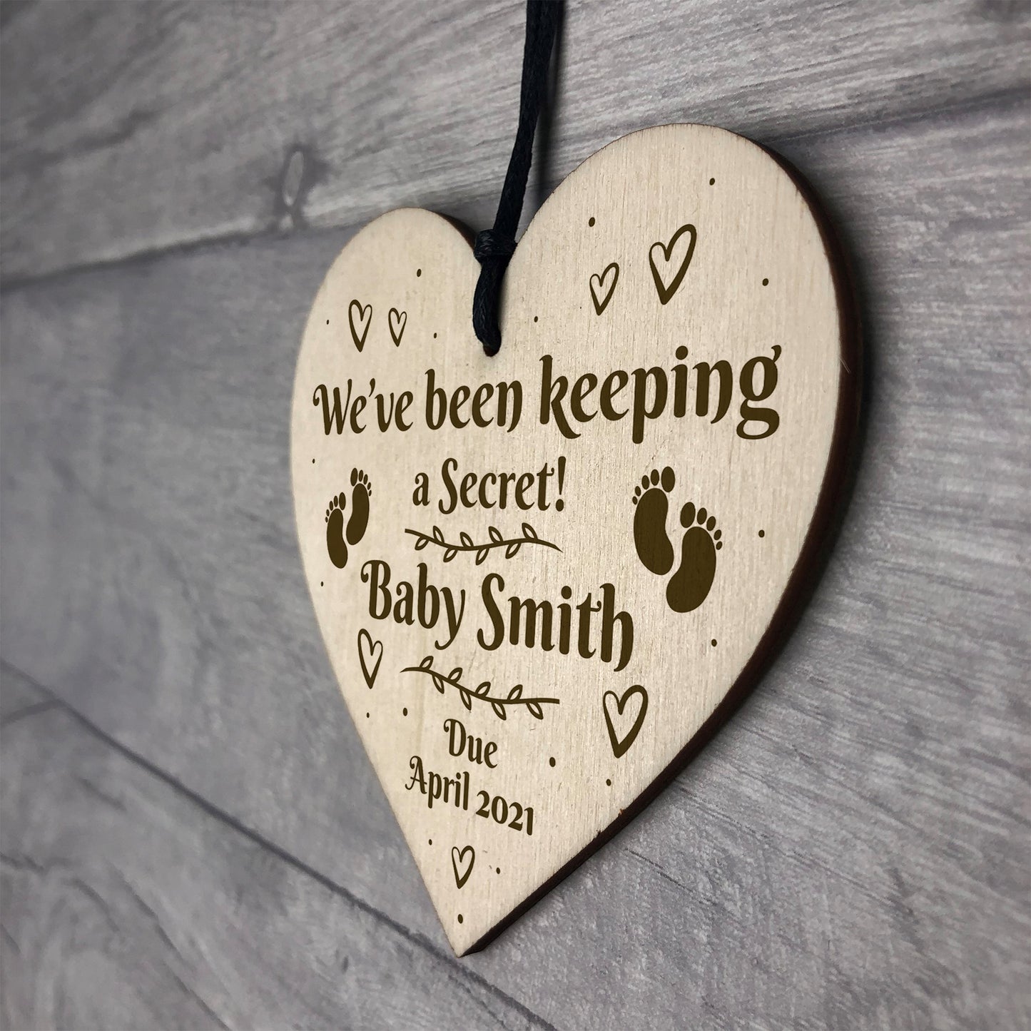 Baby Announcement Gift Wood Heart PERSONALISED Baby Details