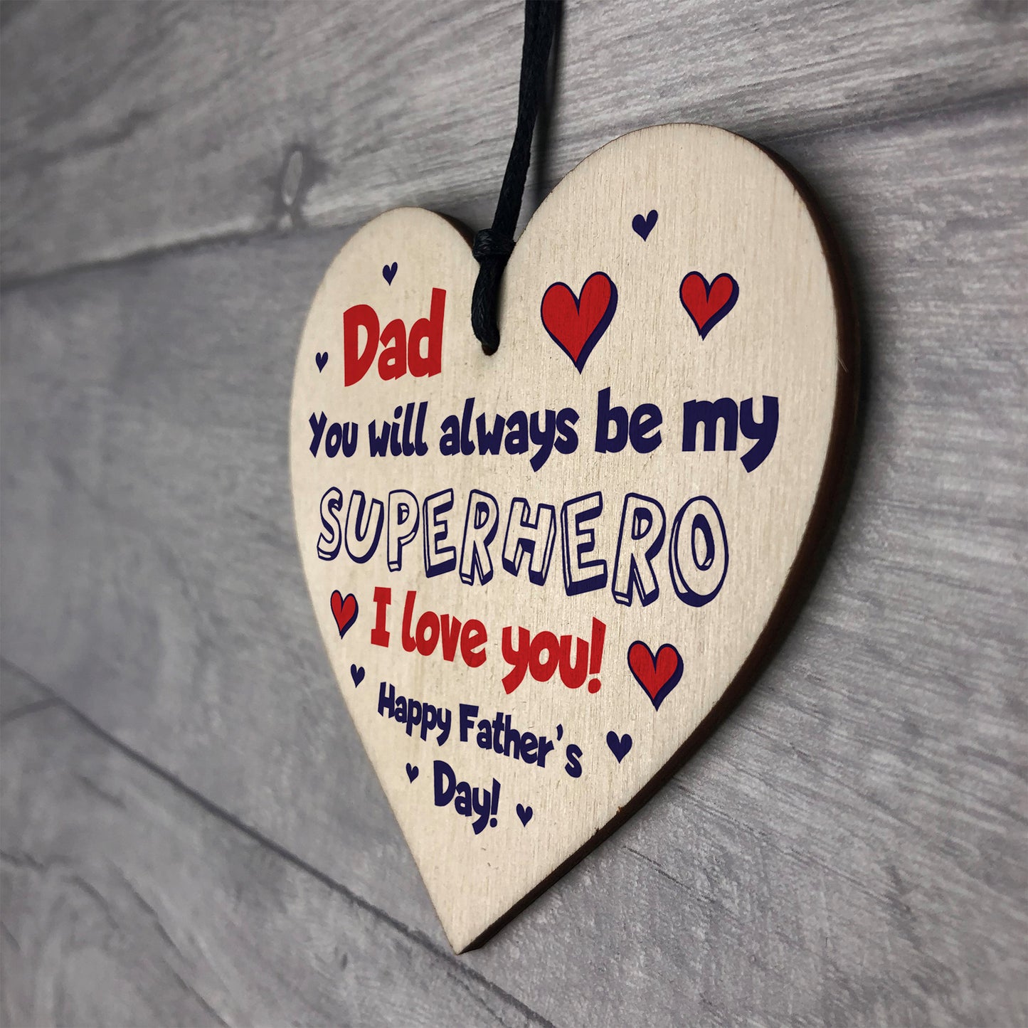 Fathers Day Gifts Wood Heart Superhero Sign Dad Gifts