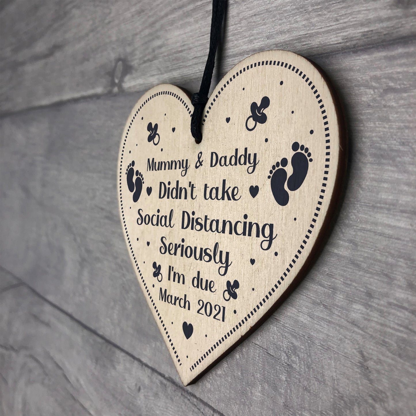 PERSONALISED Baby Announcement Gift Wood Heart Quarantine