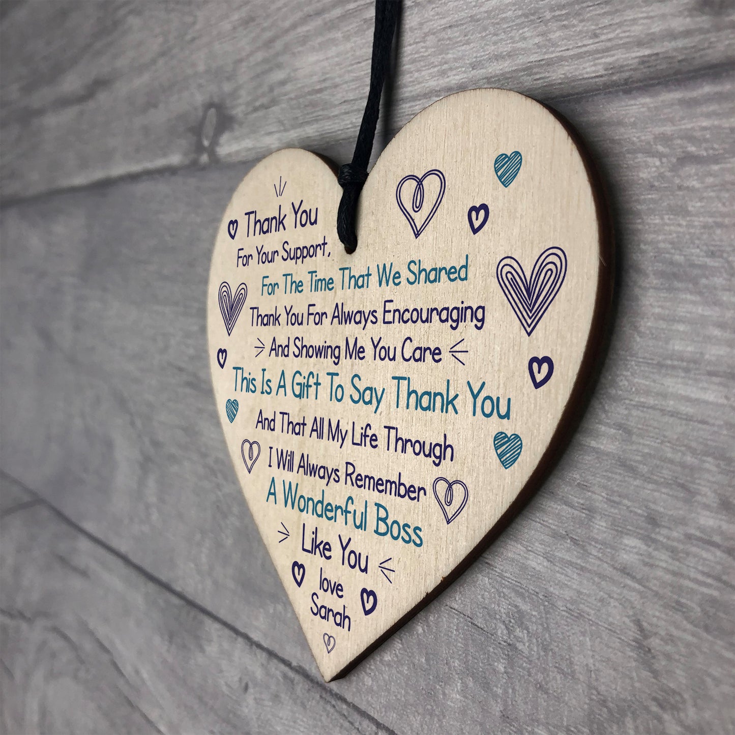 Thank You Gift For Boss Wood Heart Personalised Colleague Poem