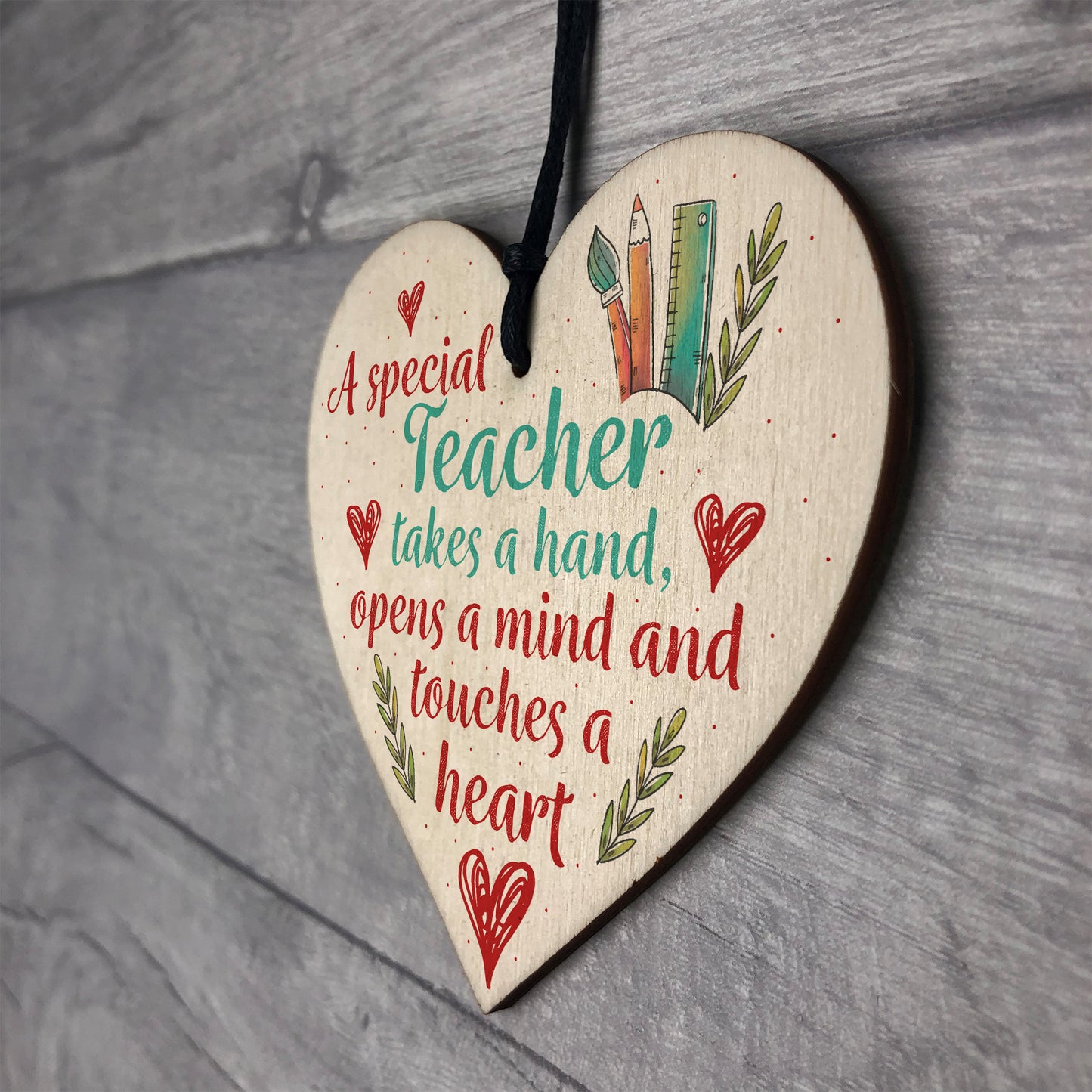 Handmade Wooden Hanging Heart Plaque Teacher Gift Thank You