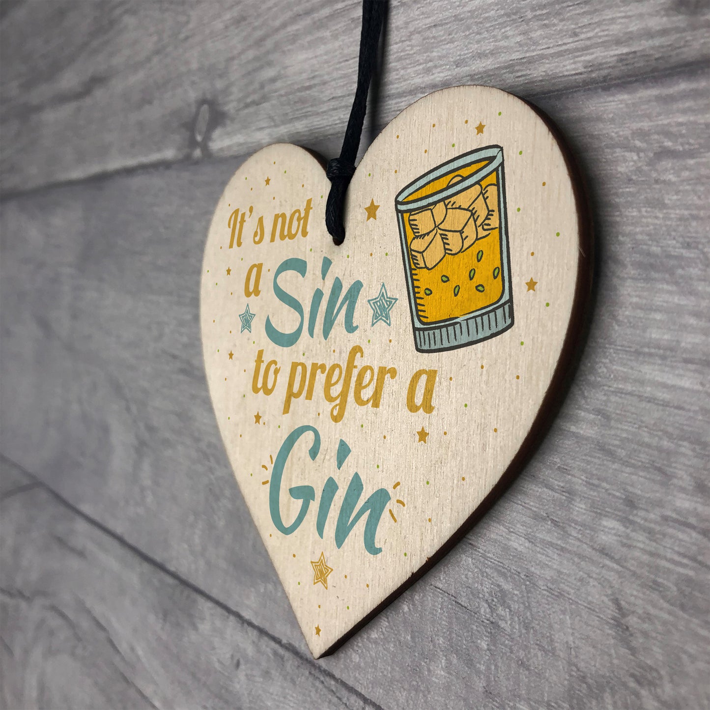 Gin Sign Wood Hanging Heart Plaque Kitchen Alcohol Gift Garden