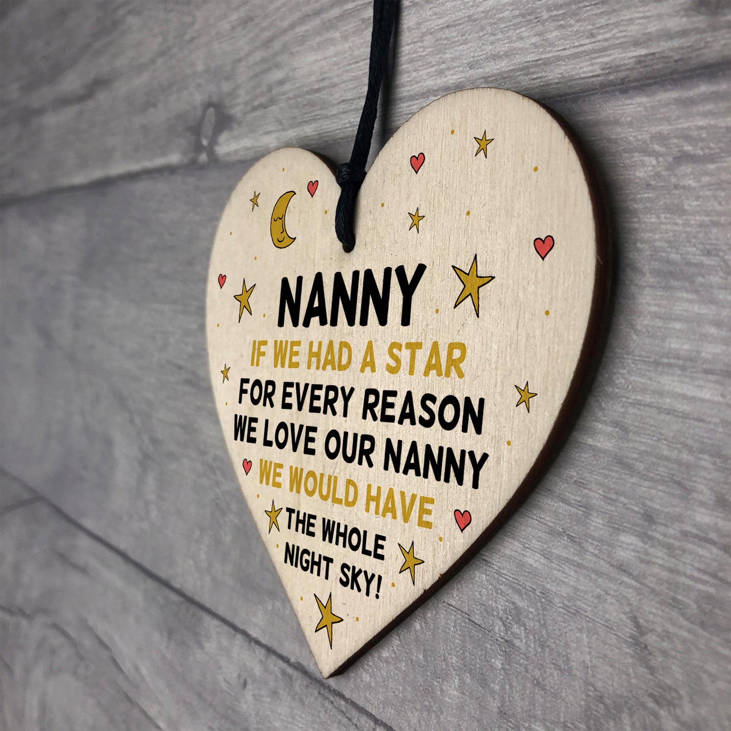 Novelty Gift For Nanny Birthday Christmas Wood Heart Thank You