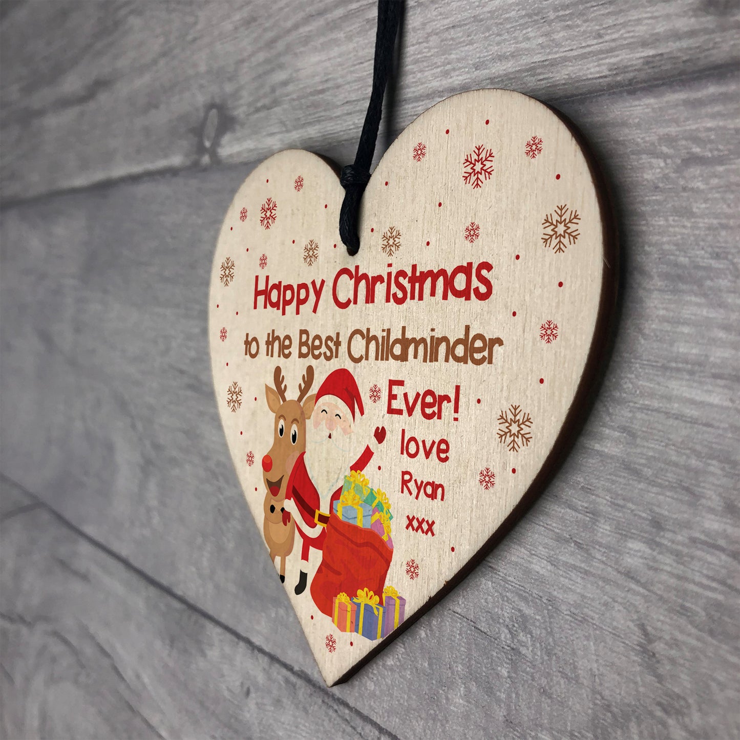 Happy Christmas Gift For Childminder Wood Heart Personalised