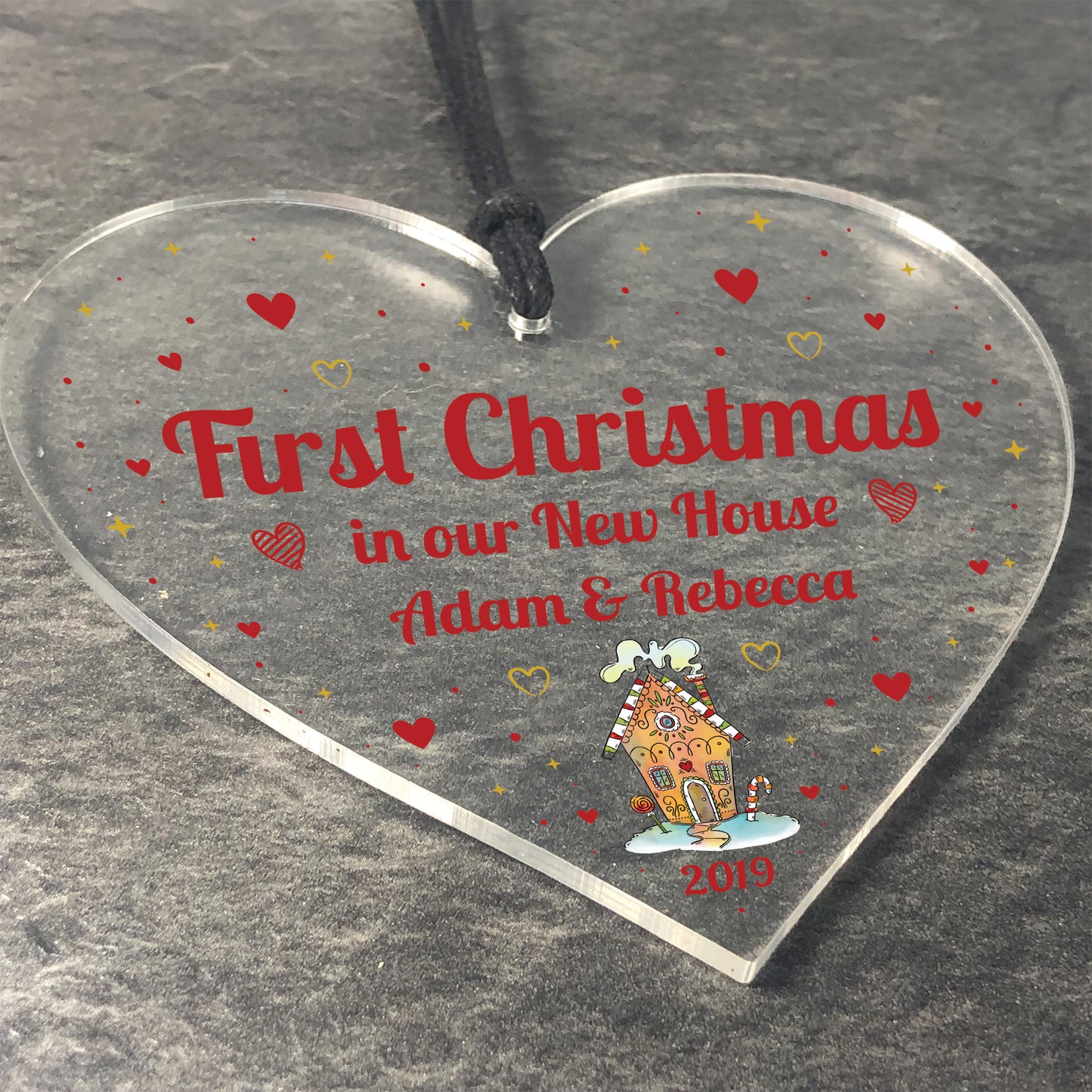 Personalised New Home Gift Heart Christmas Tree Decoration Sign