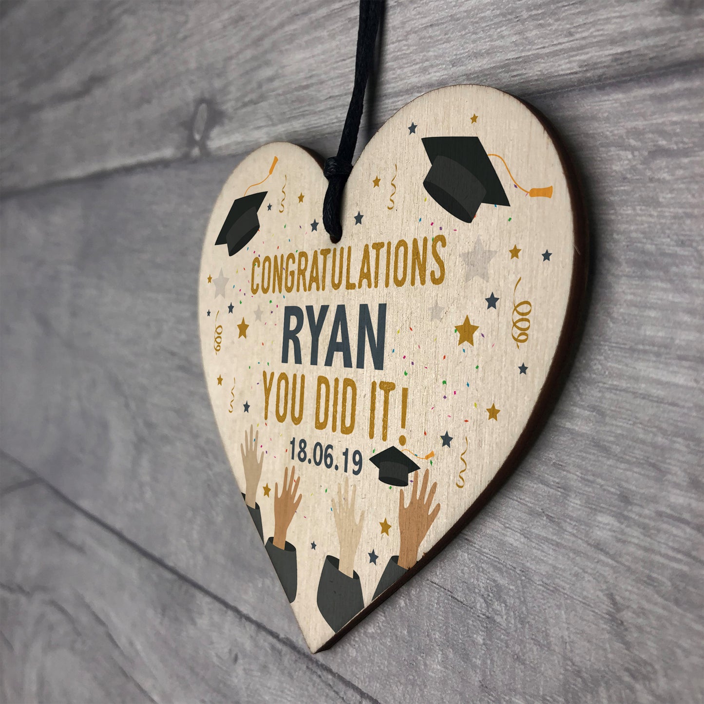 PERSONALISED Graduation Congratulations Wood Heart Graduate Gift