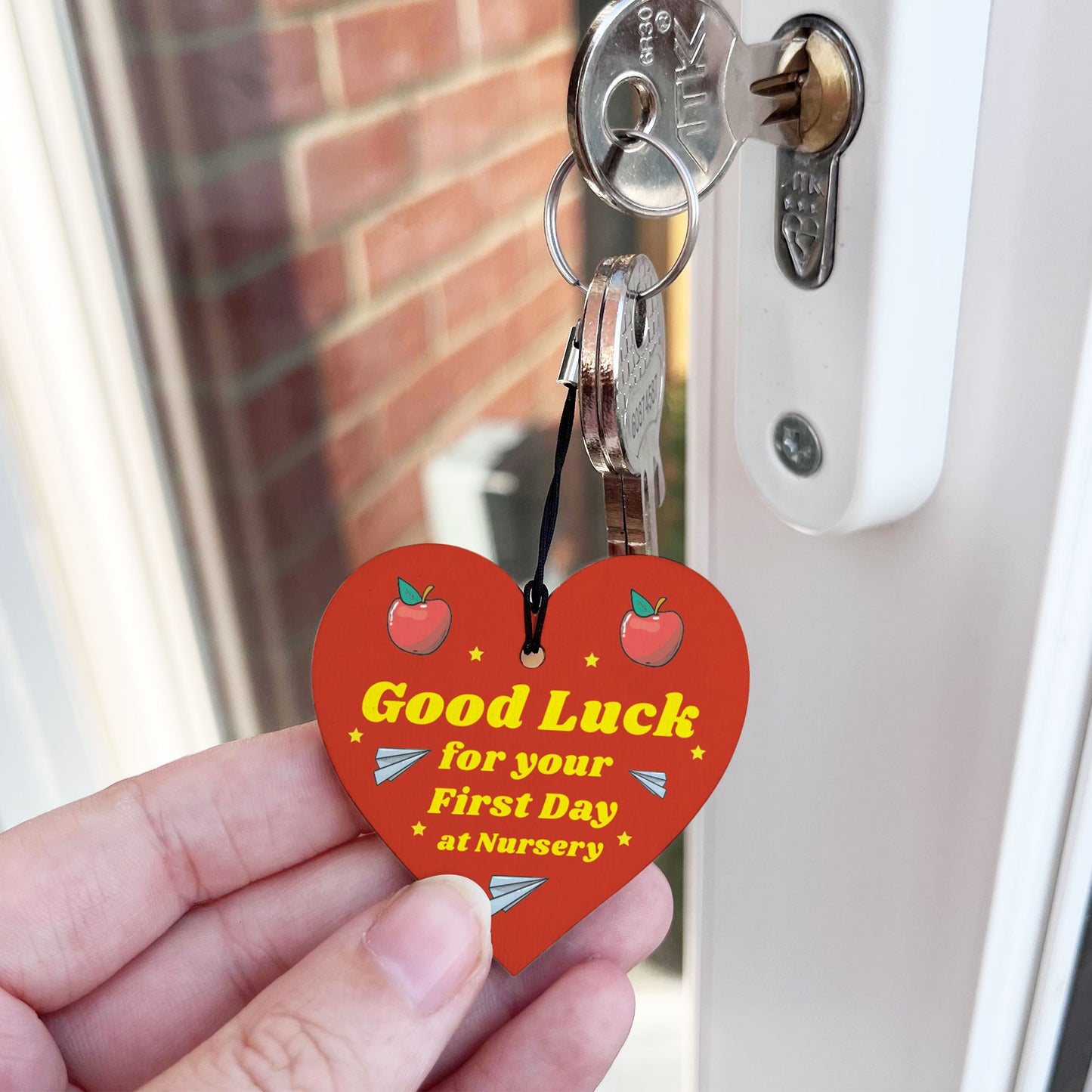 1st Day At Nursery Gift Wood Keyring Daughter Son Good Luck Gift