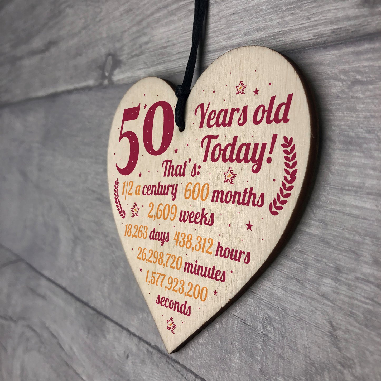 Novelty 50th Birthday Gift Wooden Heart Plaque Friendship Gift