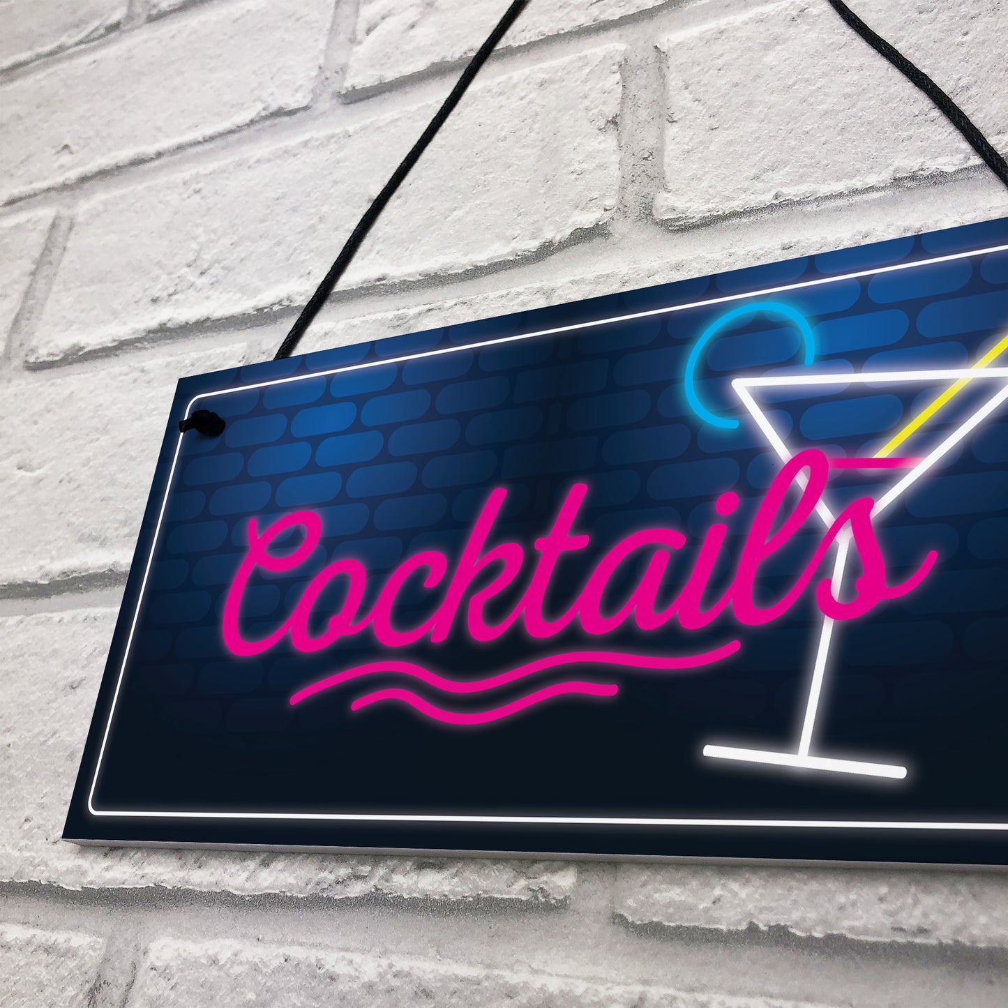 Cocktail Neon Effect Hanging Plaque Home Bar Pub Sign Friendship