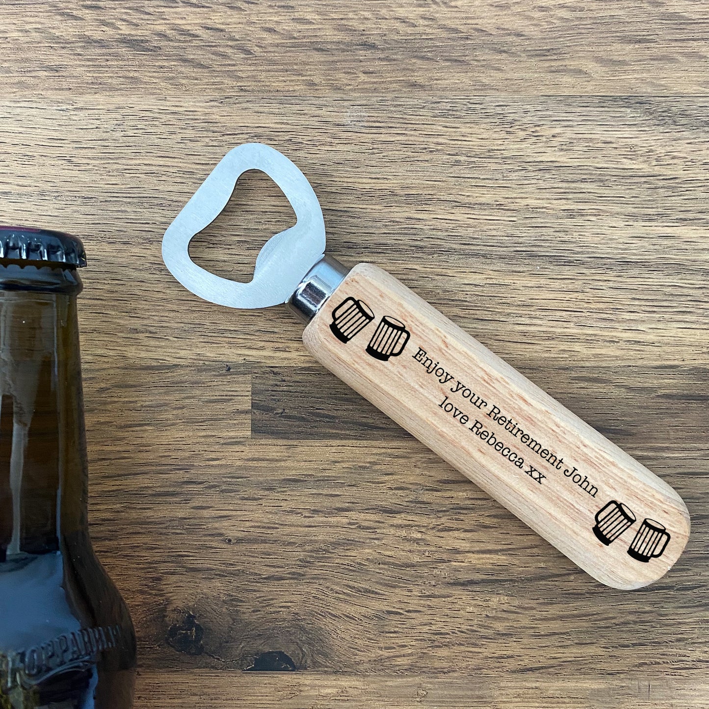 PERSONALISED Retirement Gift For Men Wooden Bottle Opener