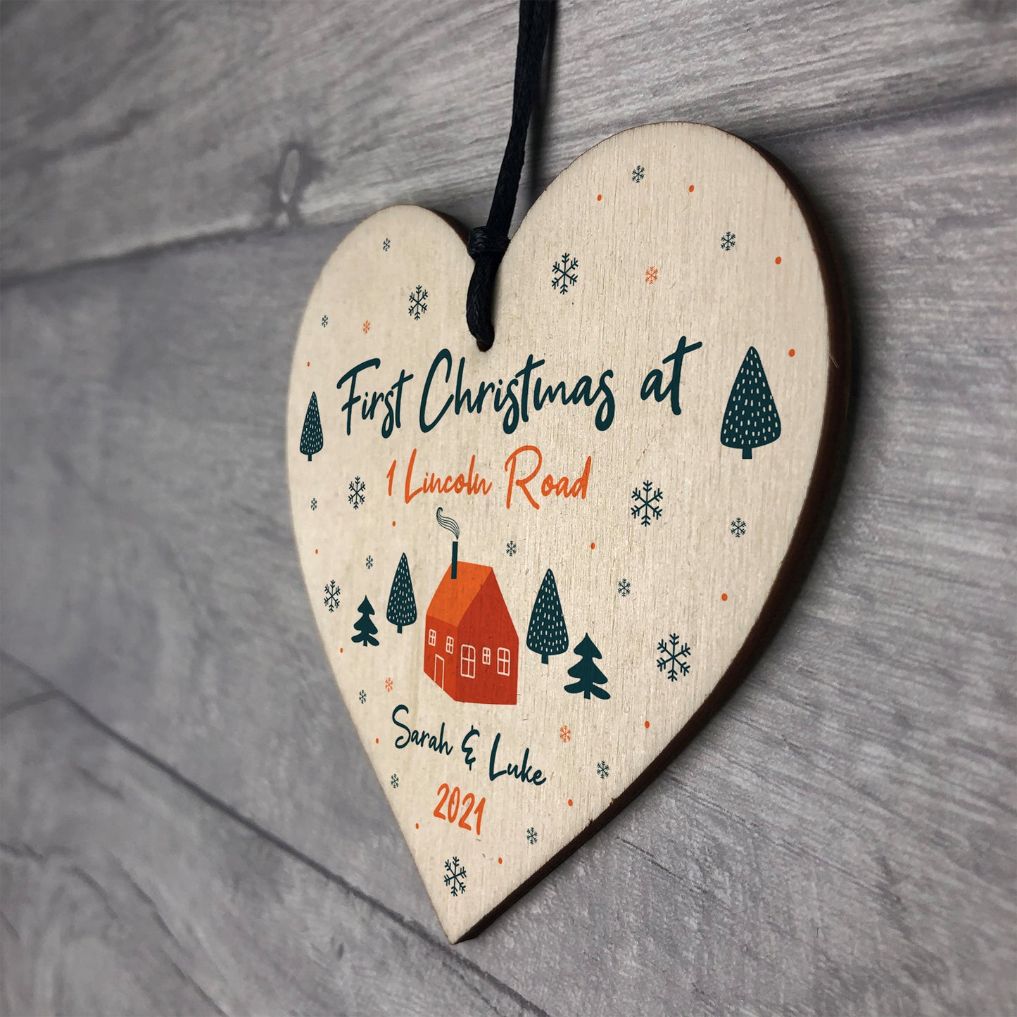 First Christmas Bauble New Home Gift Personalised Wood Decor