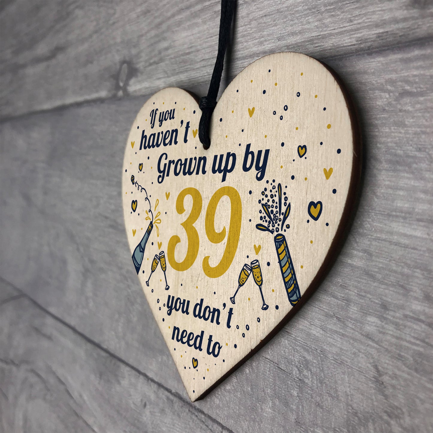 Funny Happy Birthday 39 Wood Heart Man Wife Brother Sister Gift