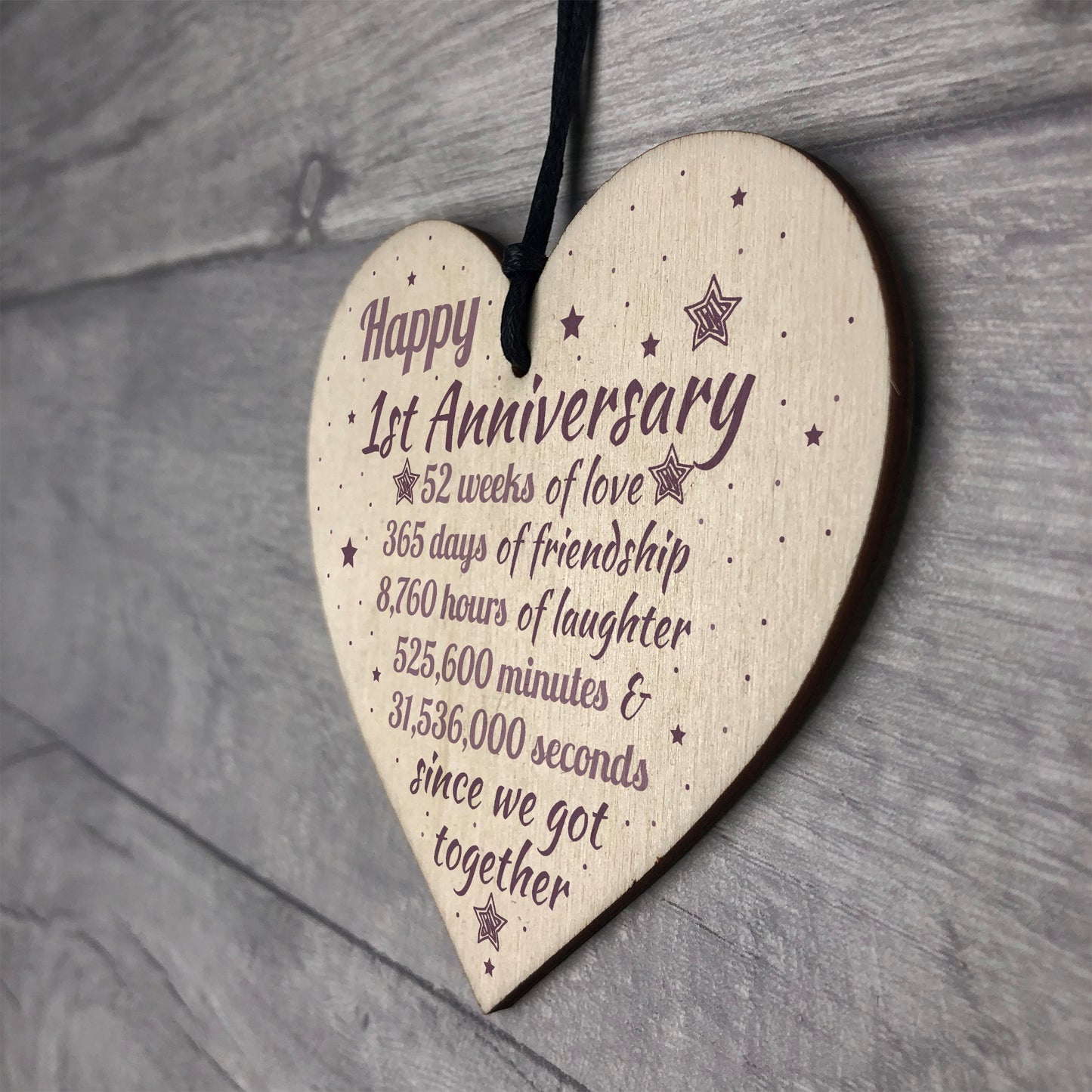 1st Wedding Anniversary Gift Wooden Heart Engagement Keepsake