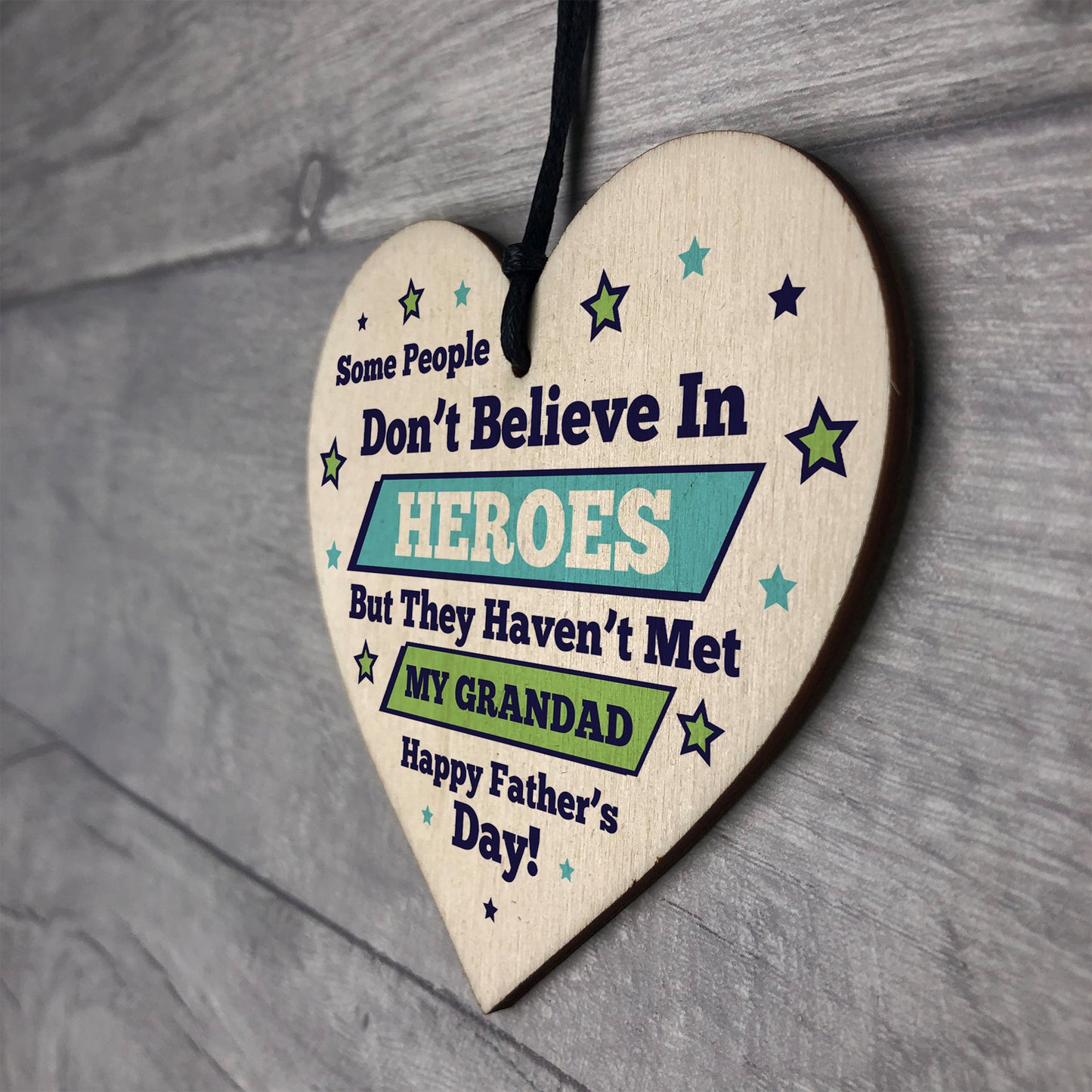 Fathers Day Gifts For Grandad Wood Heart Superhero Gift