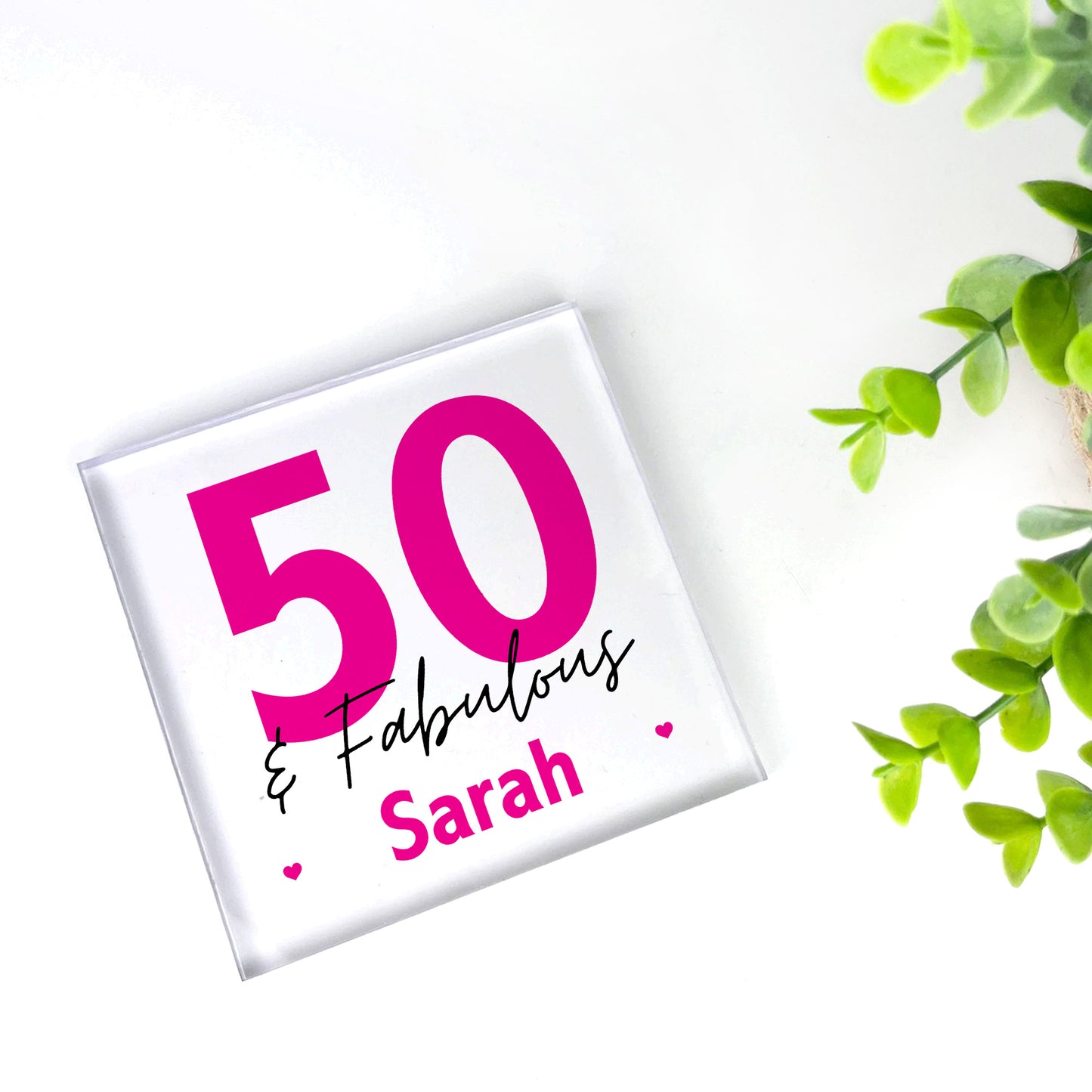 50th Birthday Gift Personalised Acrylic Block 50 And Fabulous