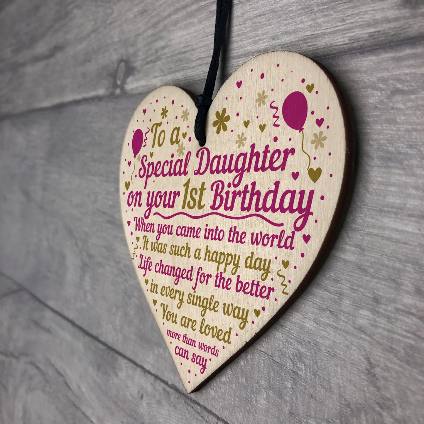 1st First Birthday Baby Girl Wood Heart Plaque Gift For Daughter