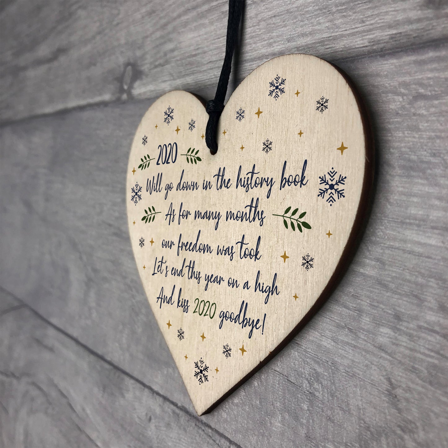 2020 Lockdown Poem Wooden Heart Christmas Tree Decoration