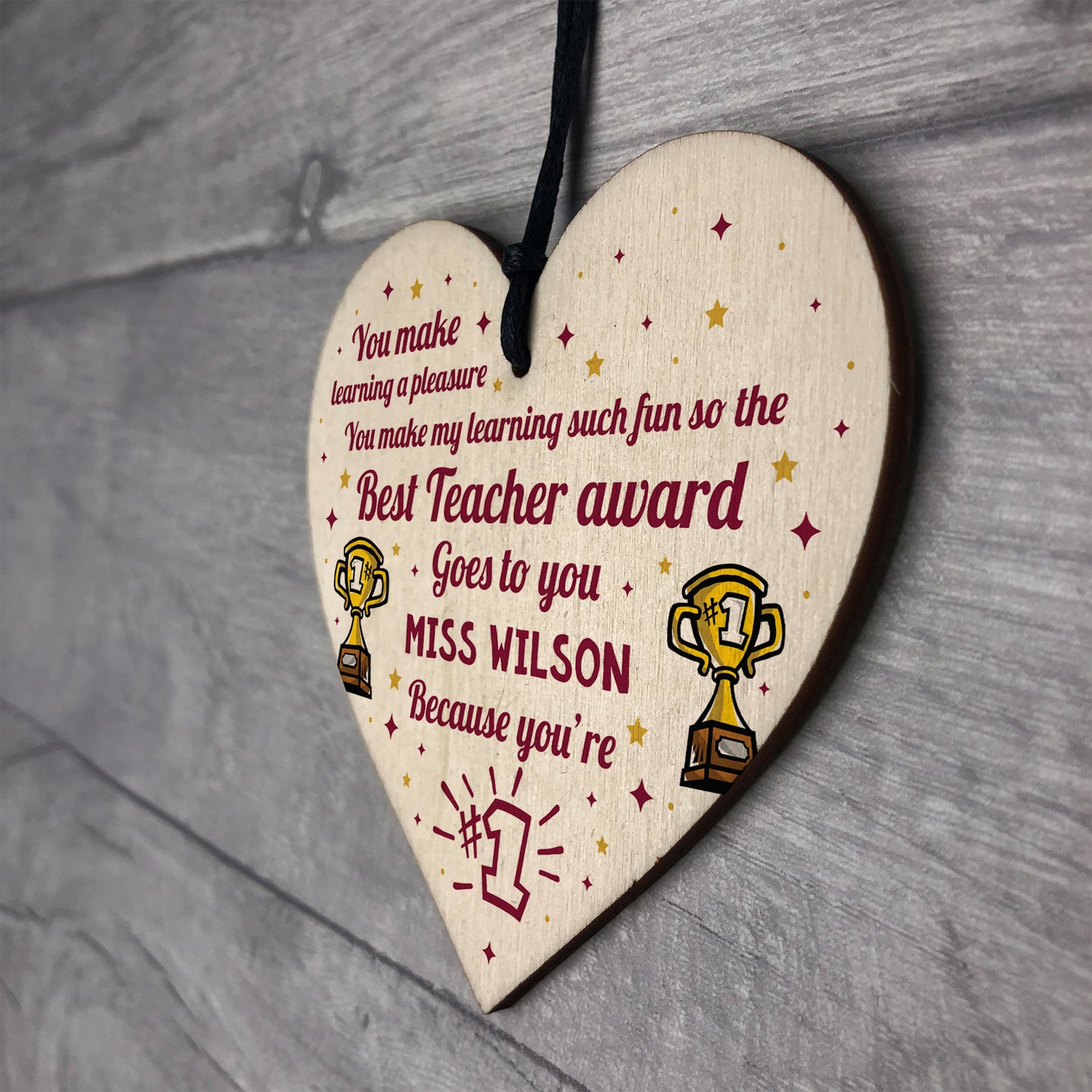 Handmade Thankyou Teacher Gift Wood Heart Teaching Assistant