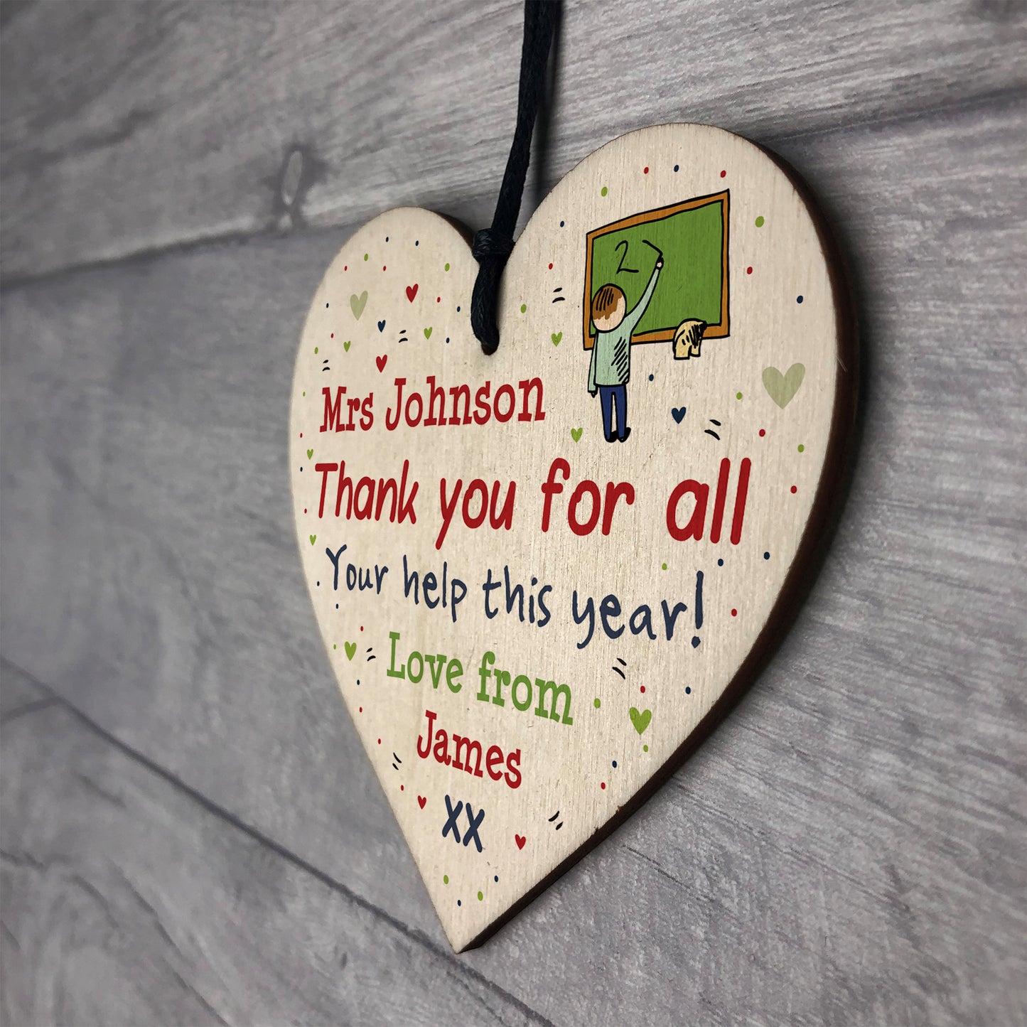 Personalised Gift Teacher Teaching Assistant Wooden Heart