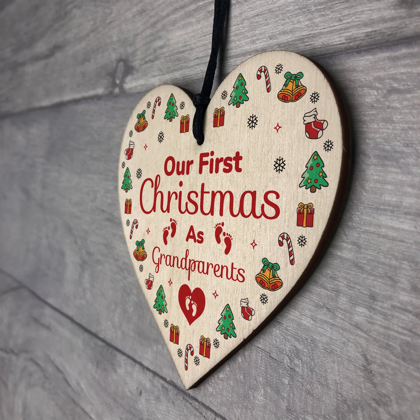1st Christmas As Grandparents Bauble Wooden Heart Tree Decor