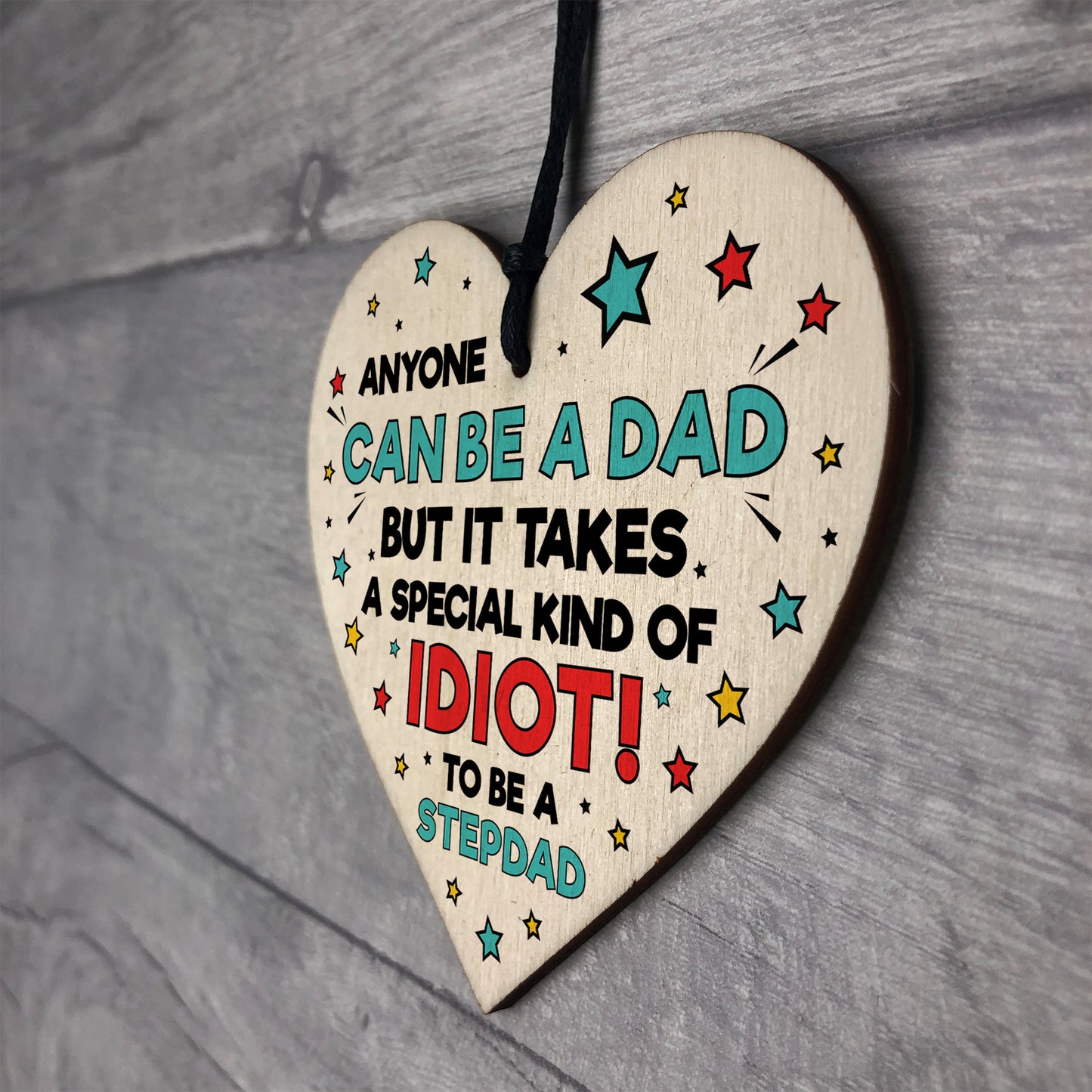 Funny Rude Fathers Day Gift for Step Dad Wooden Heart Plaque