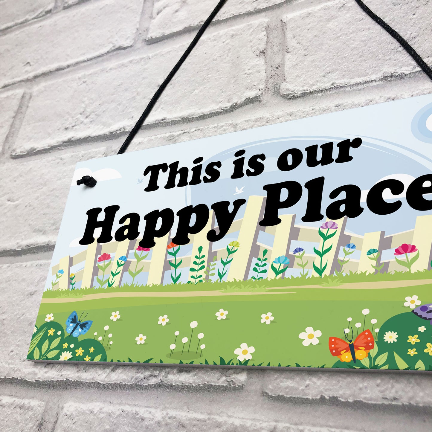 Garden Sign Happy Place Door Sign Hanging House Plaque Yard Sign