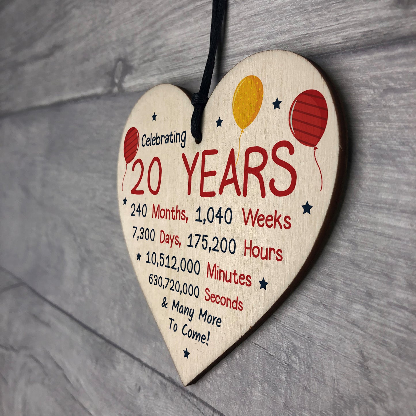 20th Birthday Novelty Wooden Heart Gift For Son Daughter Brother