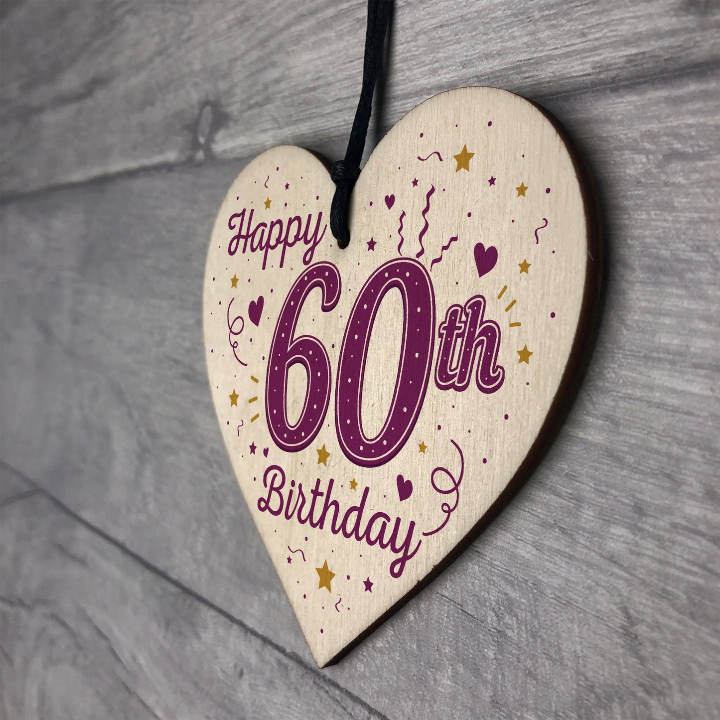 Happy 60th Birthday Handmade Wooden Heart Keepsake Friendship