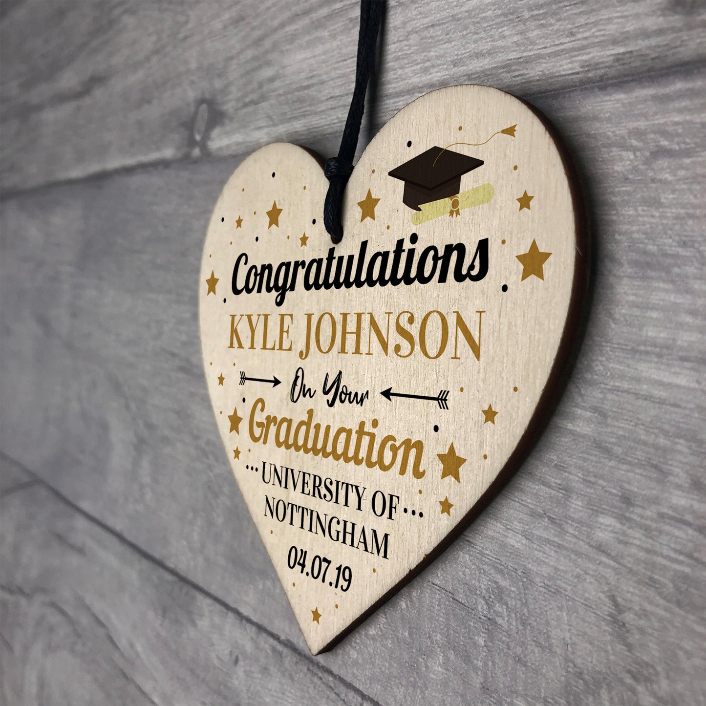 Congratulations Wood Heart Personalised Graduation Uni Gift