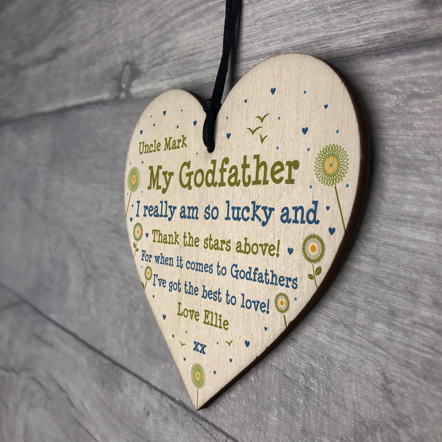 Godfather Personalised Plaque Wooden Heart Godfather Birthday