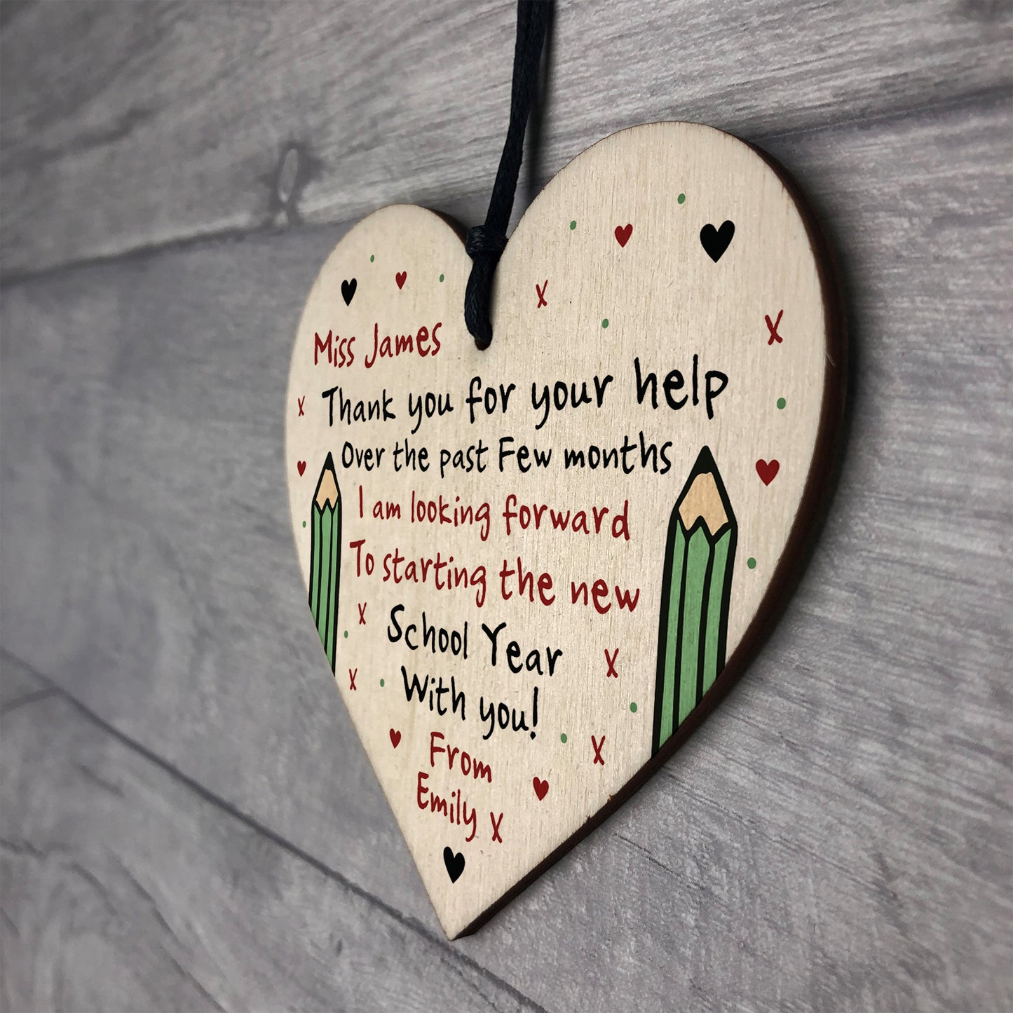 PERSONALISED Thankyou Teacher Gift Wood Heart Nursery School