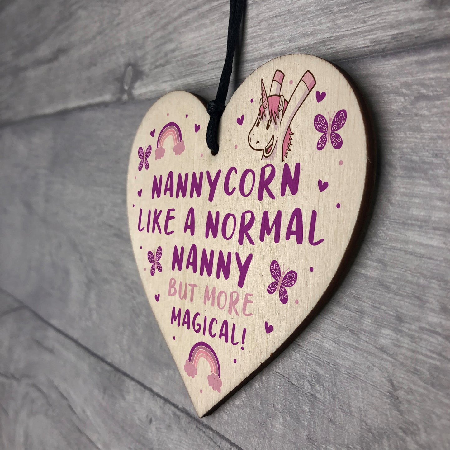 Novelty Nanny Gift For Birthday Christmas Wood Heart Unicorn