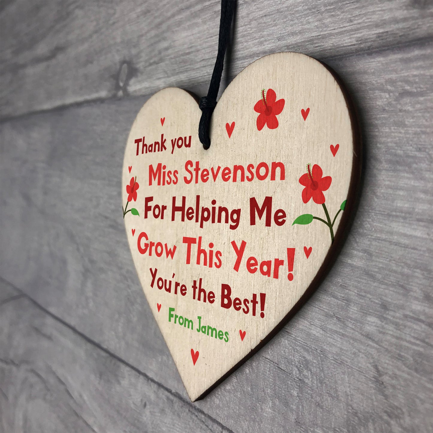 Personalised Teacher Gifts Hanging Heart Thank You Gift