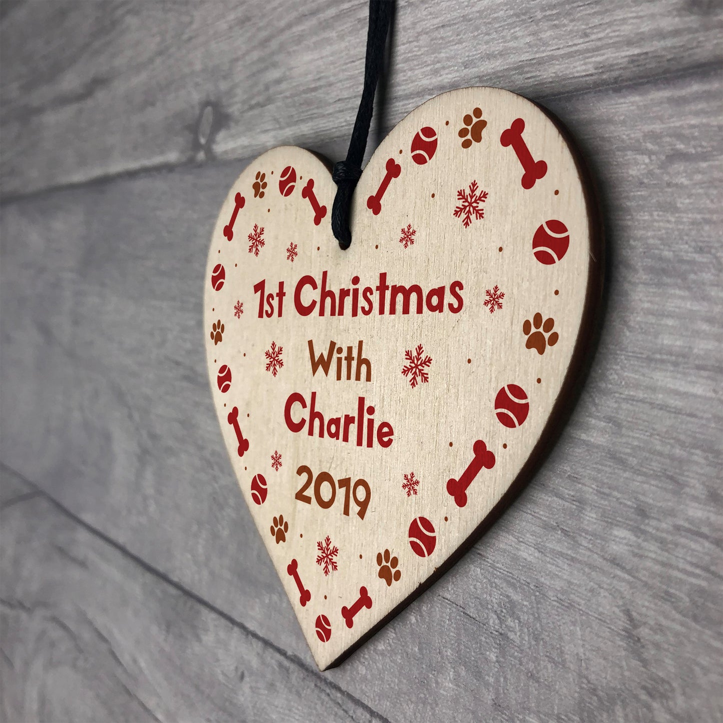 1st Christmas Bauble For Dog Cat Wood Heart Christmas Tree Decor