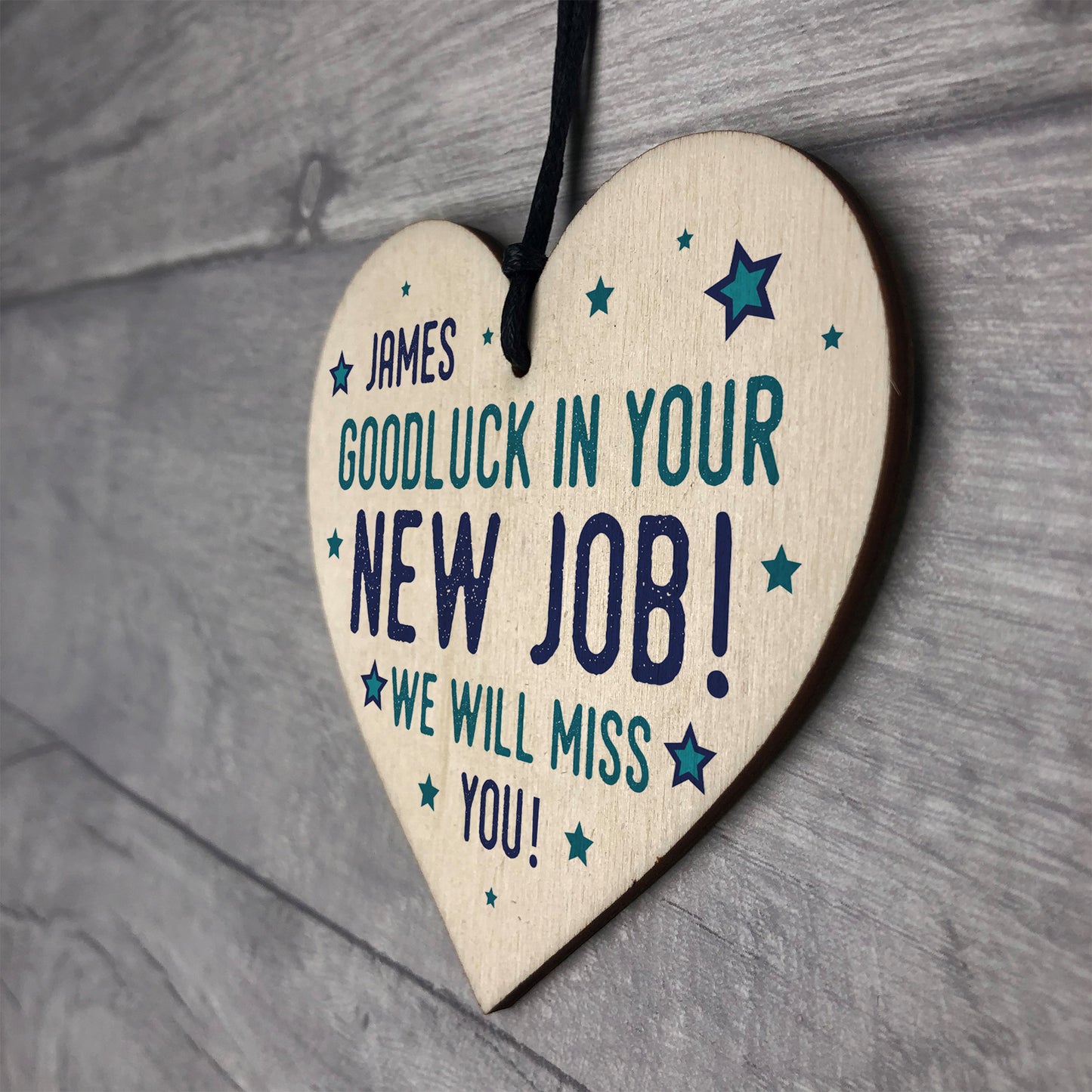 Personalised Colleague Gift Wood Heart New Job Gift Good Luck